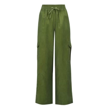 Image of Scotch and Soda Linen Blend Cargo Trousers - Khaki 0360