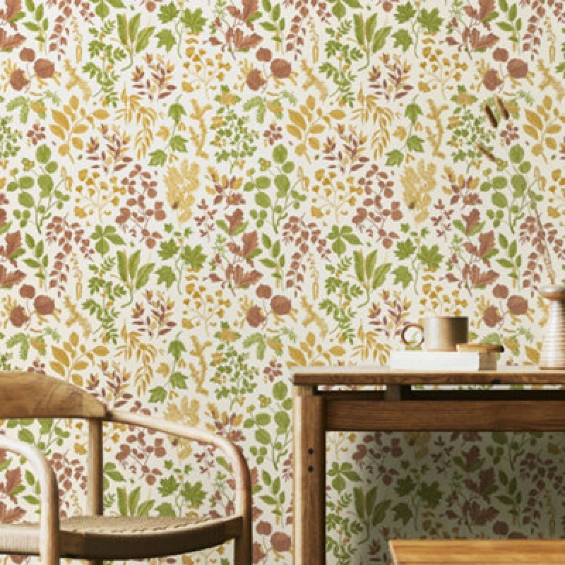 Image of Hoopla Walls Botanical Leaves - Ginger & Olive 10M Wallpaper
