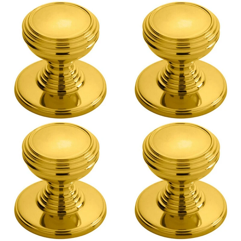 Image of Loops 4x Ringed Tiered Cupboard Door Knob 30mm Diameter Polished Brass Cabinet Handle Metallics unisex