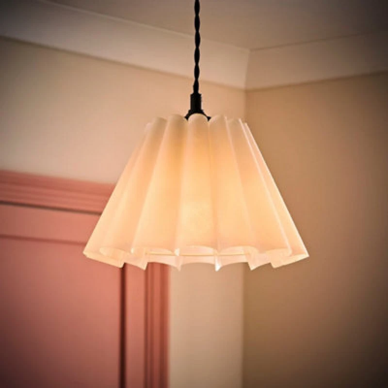 Image of ValueLights Lauren Fabric Pleated Scallop Edge Tapered Lamp Shade with LED Bulb White