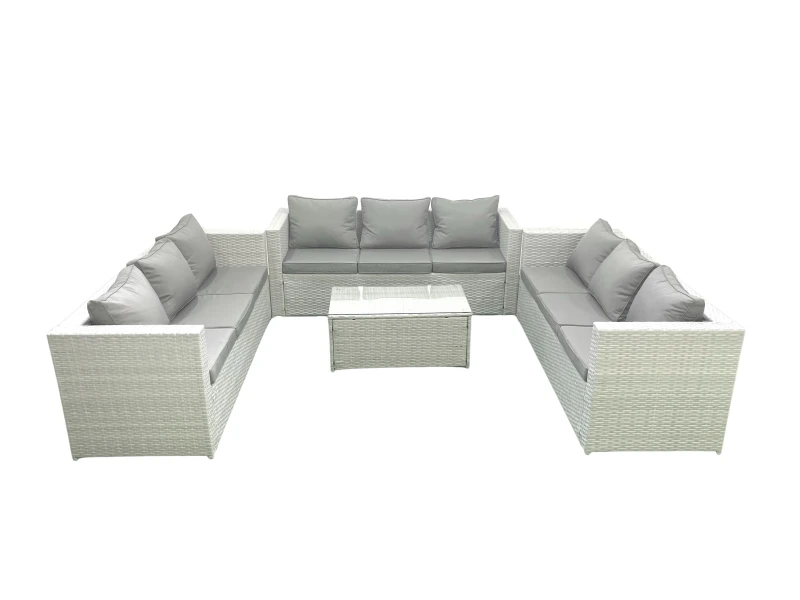 Image of Fimous Rattan Garden Outdoor Furniture Set 9 Seater Garden Sofa Coffee Table Set Light Grey Mixed Light Grey