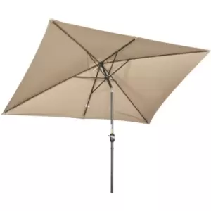 Image of Outsunny 3x2m Patio Parasol Canopy Tilt Crank 6 Ribs Sun Shade Garden Khaki - Khaki