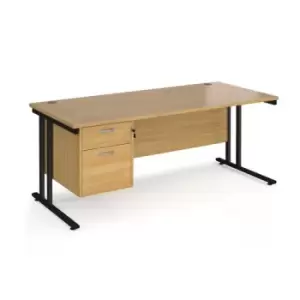 Image of Office Desk Rectangular Desk 1800mm With Pedestal Oak Top With Black Frame 800mm Depth Maestro 25 MC18P2KO