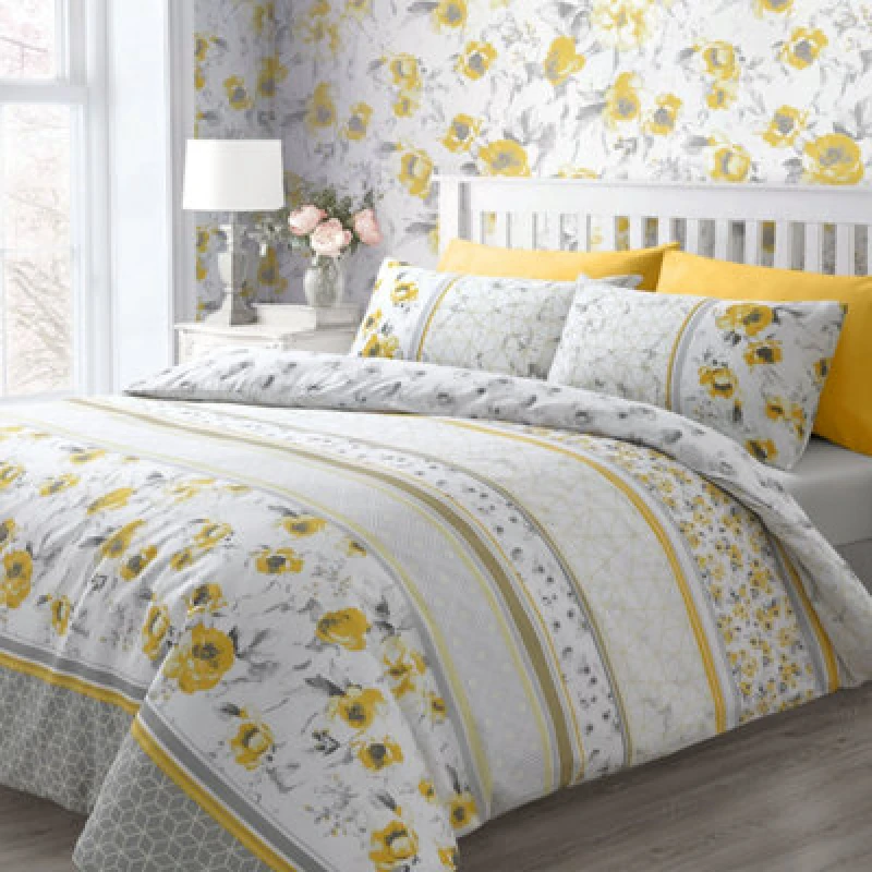 Image of Velosso Contemporary Bedding Collection, Modern Floral Duvet Cover And Pillowcase Set Easy-Care Textile - Multicolour