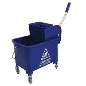 Image of Mop Bucket Mobile Colour Coded with Handle 4 Castors 20 Litre Blue