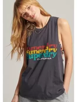 Image of Superdry Vintage Cali Stripe Vest -grey, Grey, Size 12, Women