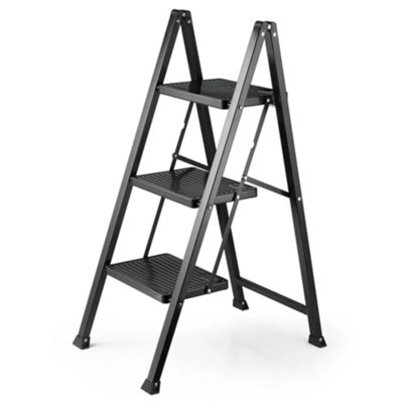 Image of VonHaus Slim Steel 3 Step Ladder Black unisex