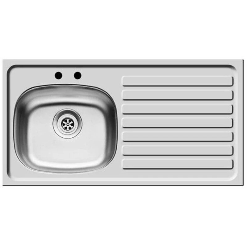 Image of Balterley Right Hand 2 Tap Hole Stainless Steel Kitchen Sink, 940 x 490mm in Metallic Silver Metallic Silver Unisex