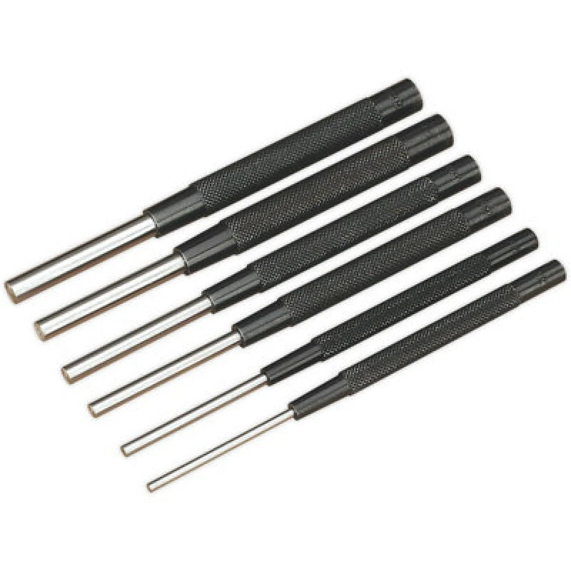 Image of Loops 6 Piece Parallel Pin Punch Set - Knurled Barrel Grip - 150mm - Chromed Steel Metallics