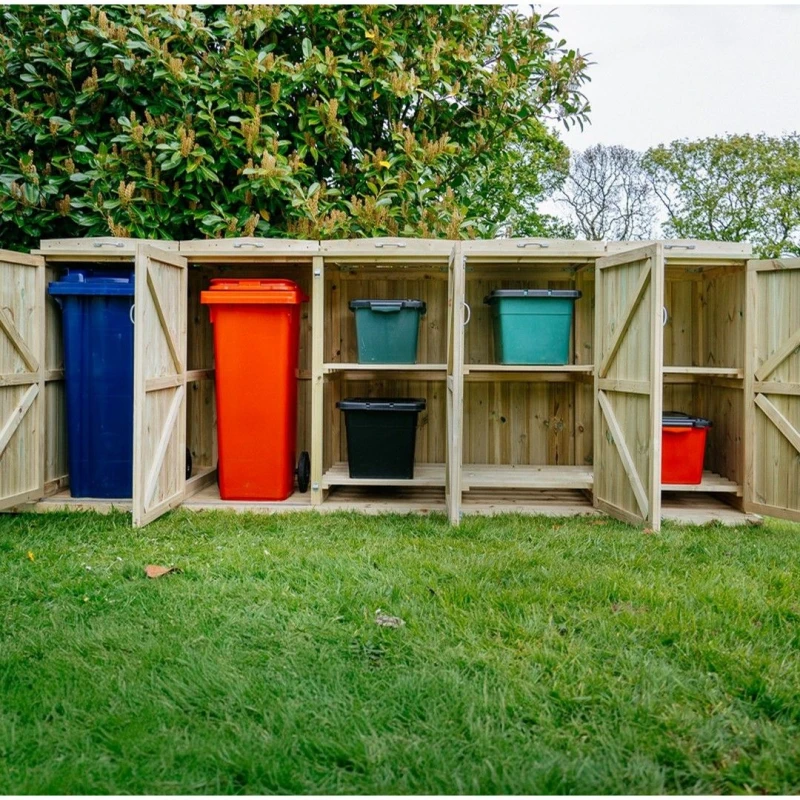 Image of The Garden Village Shireburn 2 Wheelie Bin / 6 Recycle Box Store, Brown SGC2-6-TGV