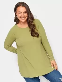 Image of Yours Long Sleeve Rib Swing Top. Chartreuse, Green, Size 14, Women