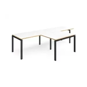 Image of Bench Desk 2 Person With Return Desks 3200mm White/Oak Tops With Black Frames Adapt