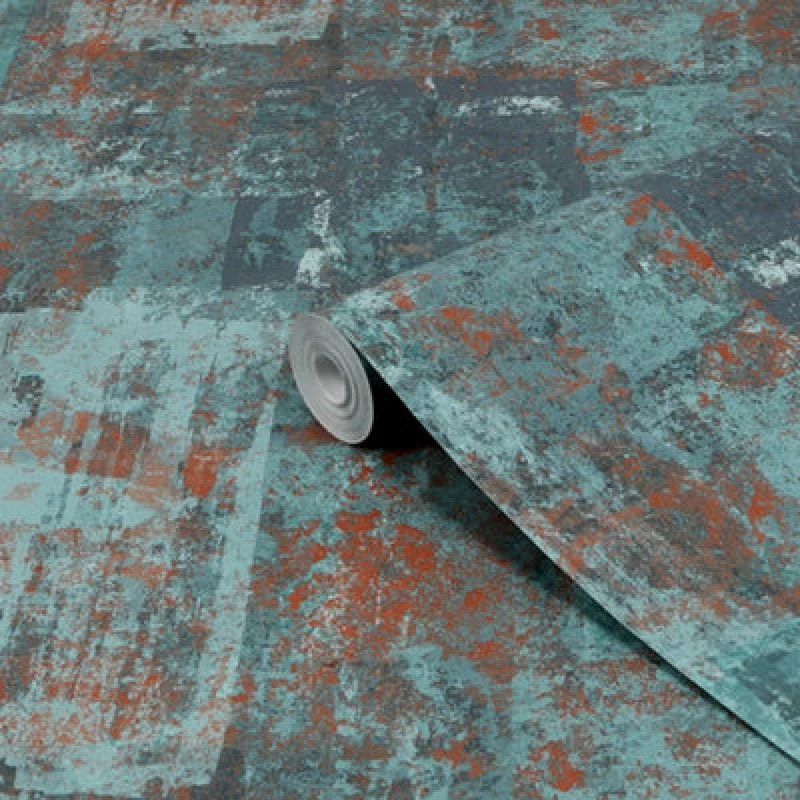 Image of Boutique Industrial Concrete Verdigris Blue Concrete Effect Textured Wallpaper