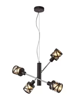 Image of 4 Light Adjustable Ceiling Pendant E14, Oiled Bronze, Polished Chrome, Amber