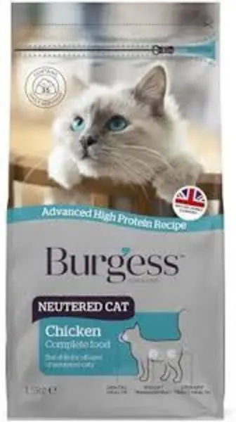 Image of Burgess Neutered Adult Chicken Cat Food 1.5kg