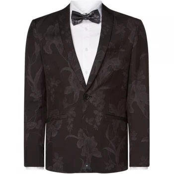 Image of Label Lab Tyler Skinny Fit Tonal Print Suit Jacket - Black