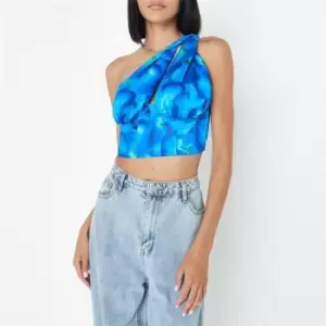 Image of Missguided One Shoulder Twist Detail Corset Top - Blue