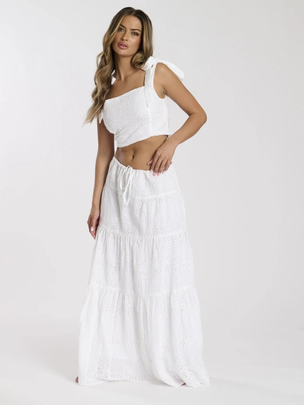 Image of South Beach Womens Broderie Tie Shoulder Top in White Size: 14 White Female 14