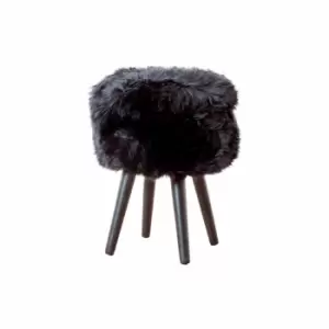 Image of Native Natural Black Sheepskin Wood Stool - Black