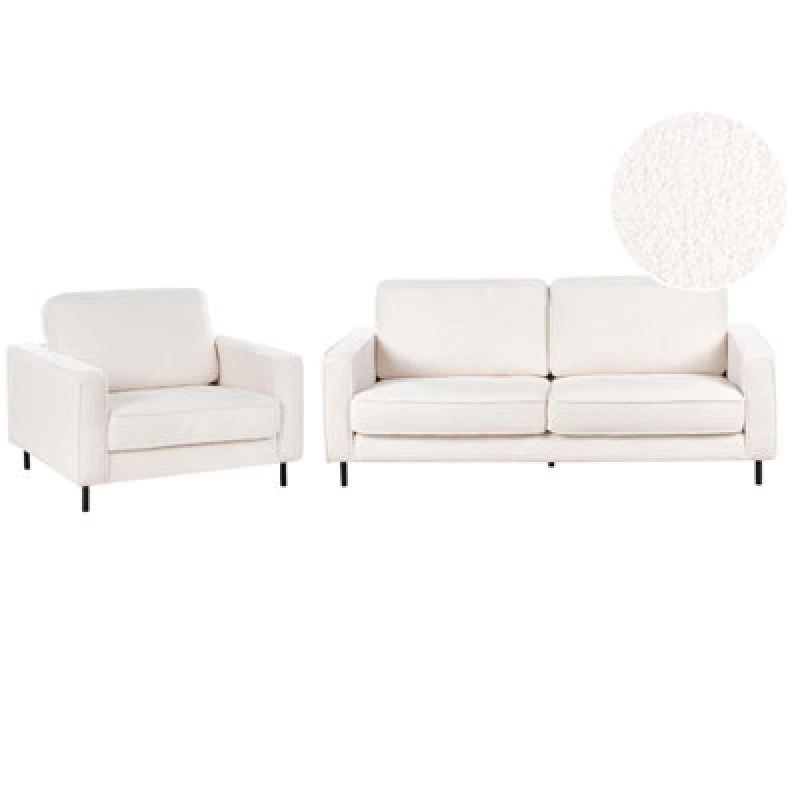 Image of Beliani Living Room Set 4 Seater Savalen Boucle White