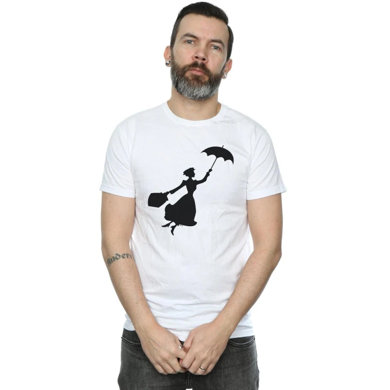 Image of Disney Men Mary Poppins Flying Silhouette T-Shirt in White Size: Small White S Male 5057981442409