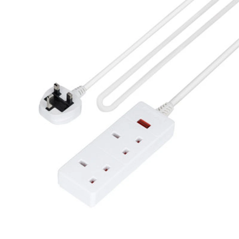 Image of Geepas 2 Gang Extension Lead, 2M Cable Indicator Light Wall Mountable