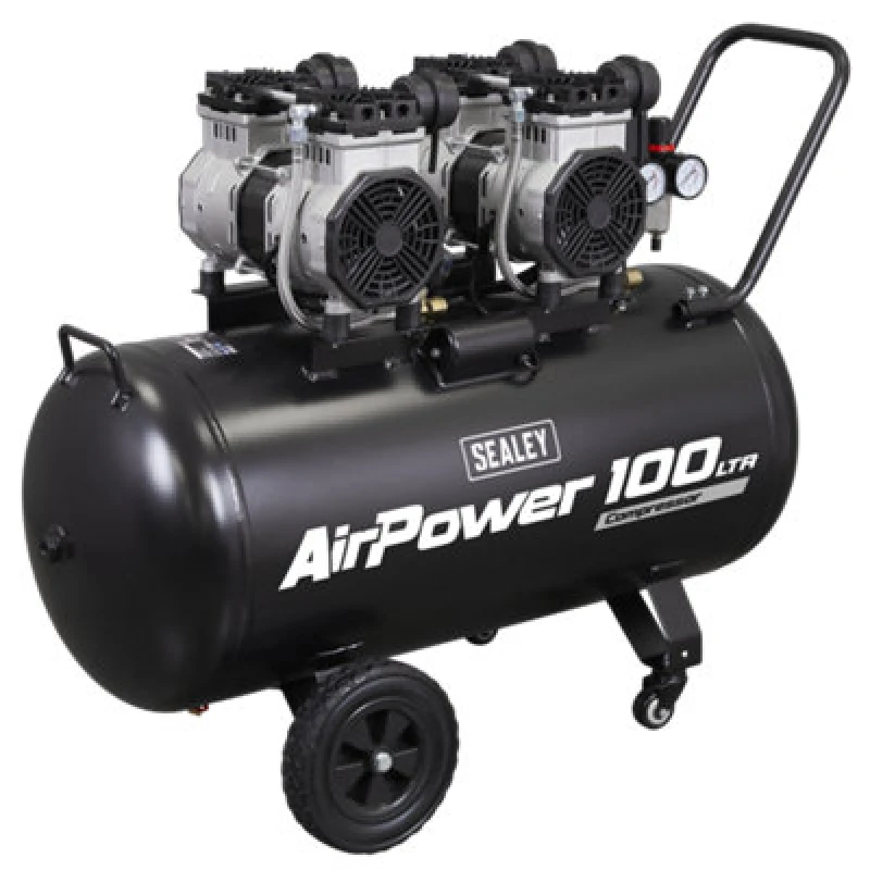 Image of Sealey Sealey - SAC10001S 100L Oil Free Low Noise Direct Drive Air Compressor 2 x 2hp SEAL_SAC10001S