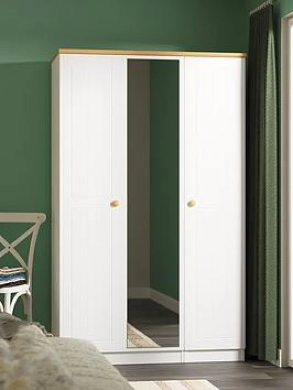 Image of Swift Harrogate Ready Assembled Triple Wardrobe With Mirror White/Oak WPZGI Unisex