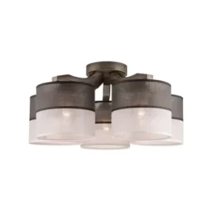 Image of Andrea Multi Arm Semi Flush Ceiling Light, Fabric Shades, Graphite, 5x E27