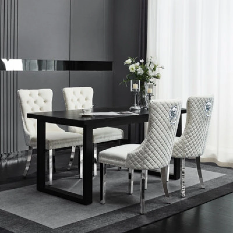 Image of Groundlevel Set Of 2 Plush Velvet Dining Chairs With Lion Head Knocker