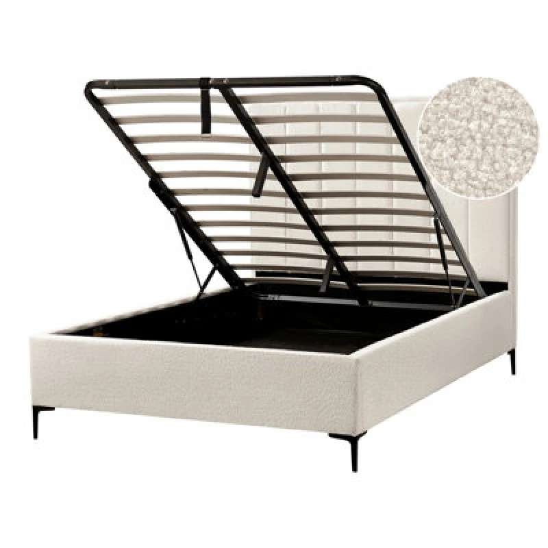 Image of Beliani Ottoman Bed Boucle Sezanne 140 X 200 Cm (Eu Double) Off-White