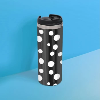 Image of Black White Dots Stainless Steel Travel Mug - Metallic Finish