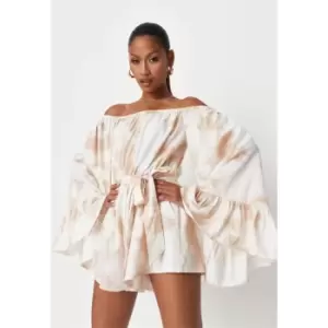 Image of Missguided Trumpet Sleeve Playsuit Tiedye - Yellow