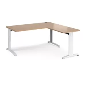 Image of Office Desk Rectangular Desk 1600mm With Return Beech Tops With White Frames TR10