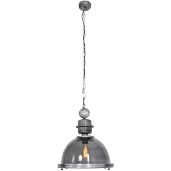 Image of Sienna Lighting - Sienna Tough Guy Dome Pendant Ceiling Lights Transparent Grey, Glass Matt, Metal