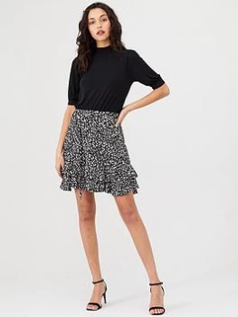 Image of Oasis Texture Print 2 In 1 Skater Dress - Multi Black, Multi Black, Size XS, Women