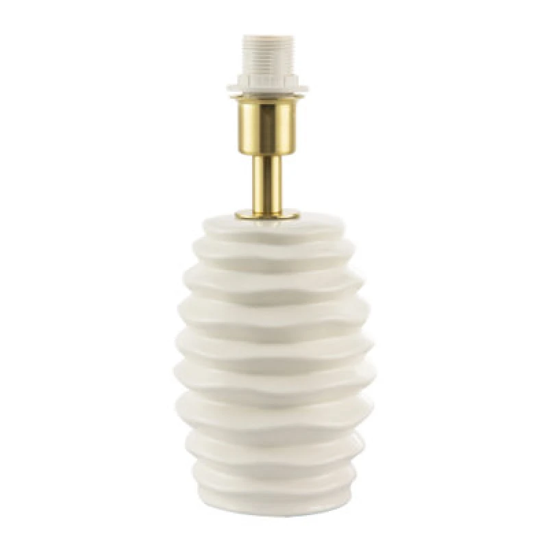 Image of Happy Homewares Modern Off-White Gloss Ceramic Table Lamp Base With Rippled Grooves