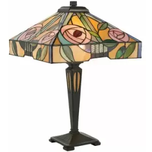 Image of Loops - Tiffany Glass Table Lamp Light Dark Bronze & Multi Colour Rose Shade i00234