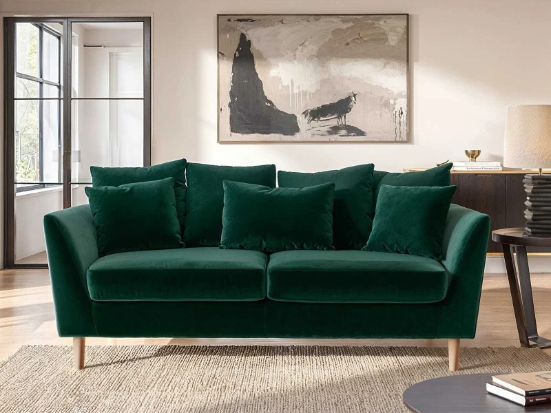 Image of Solace+Co Avery 3 Seater Scatter Back Sofa - Bottle Green Bottle Green Unisex