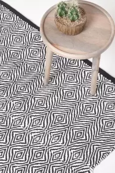 Image of Trance Black and White Diamond Pattern Recycled Fibre Rug