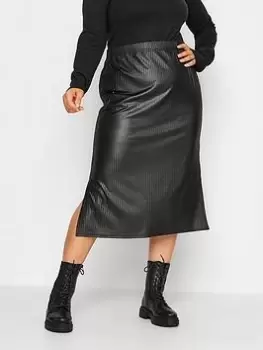 Image of Yours Cire Rib Midaxi Skirt - Black, Size 16, Women