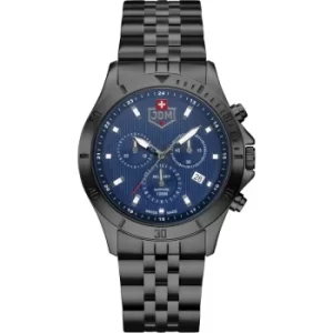 Image of Mens JDM Military Delta Chrono Black IP Blue Dial Chronograph Watch