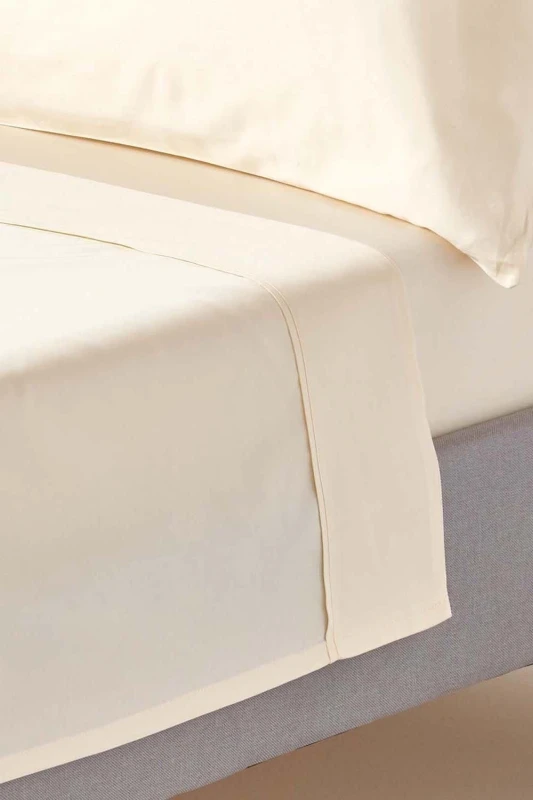 Image of Homescapes Cream Organic Cotton Flat Sheet 400 Tc, Super King