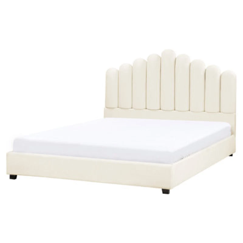 Image of Beliani Bed Velvet Vincennes 140 X 200 Cm (Eu Double) Off-White