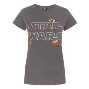 Image of Star Wars Womens/Ladies The Last Jedi Badges T-Shirt (Large) (Charcoal)