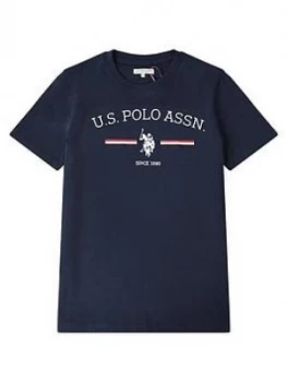 Image of U.S. Polo Assn. Boys Stripe Rider Print Short Sleeve T-Shirt - Navy, Size 12-13 Years