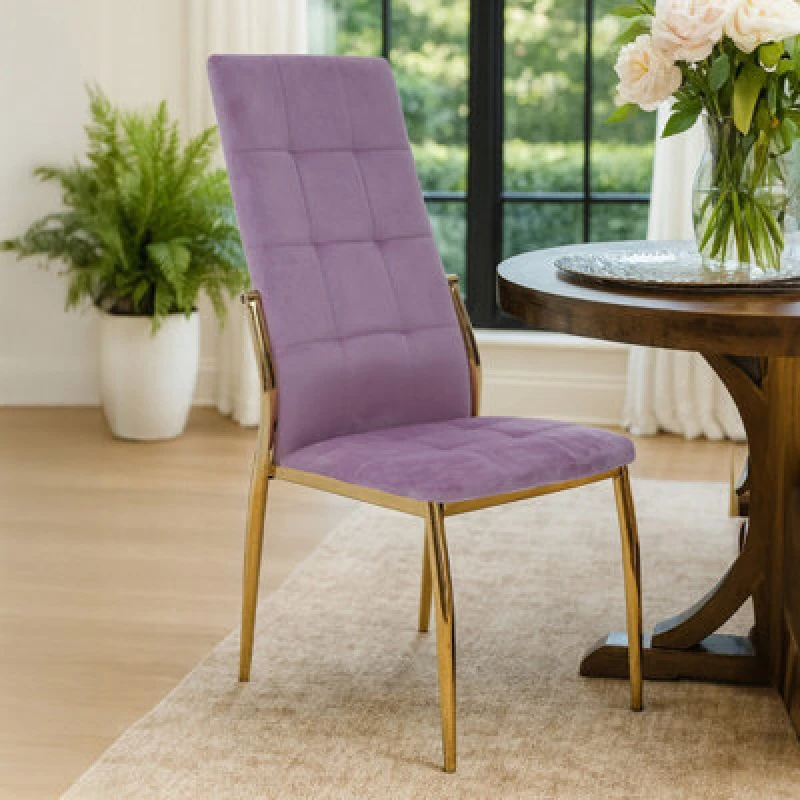 Image of Orsina Pink Velvet Dining Chair, Modern Dining Accent Chair, Pink & Gold Velvet Upholstered Dining Chair For Home