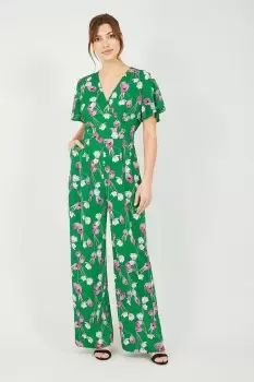 Image of Green Floral Jumpsuit With Angel Sleeves