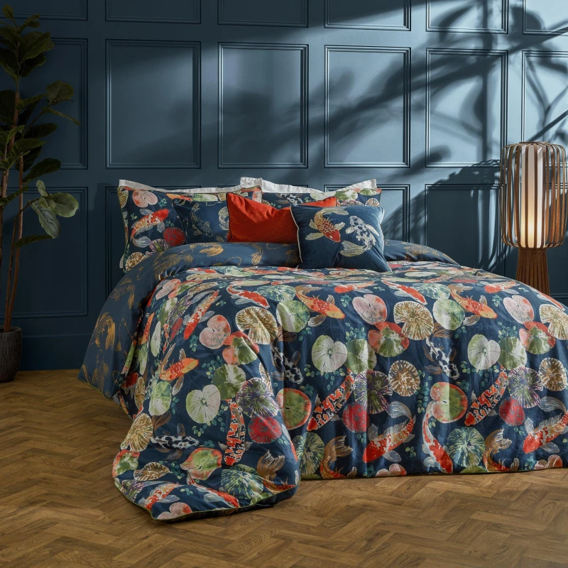 Image of Paoletti Paoletti Koi Pond Reversible Duvet Cover Set in Blue Size: Double Blue Double Unisex 5025532814487