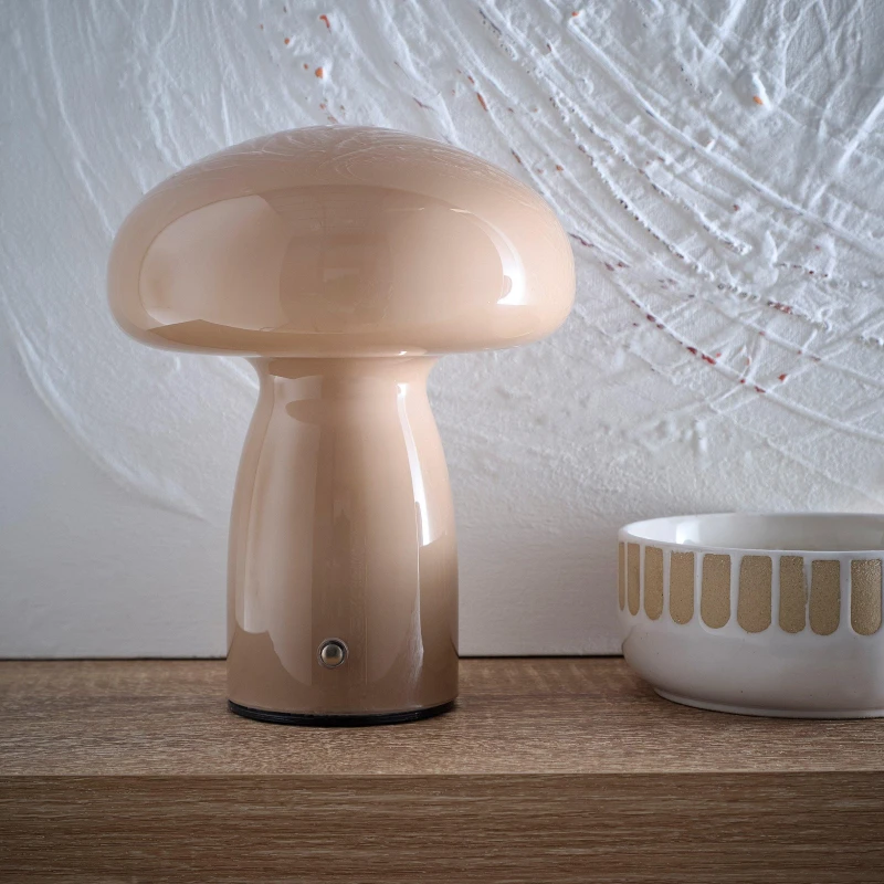 Image of K Living Cory Mocha Glass Mushroom Shape Recharge LED Lamp Mocha unisex One Size
